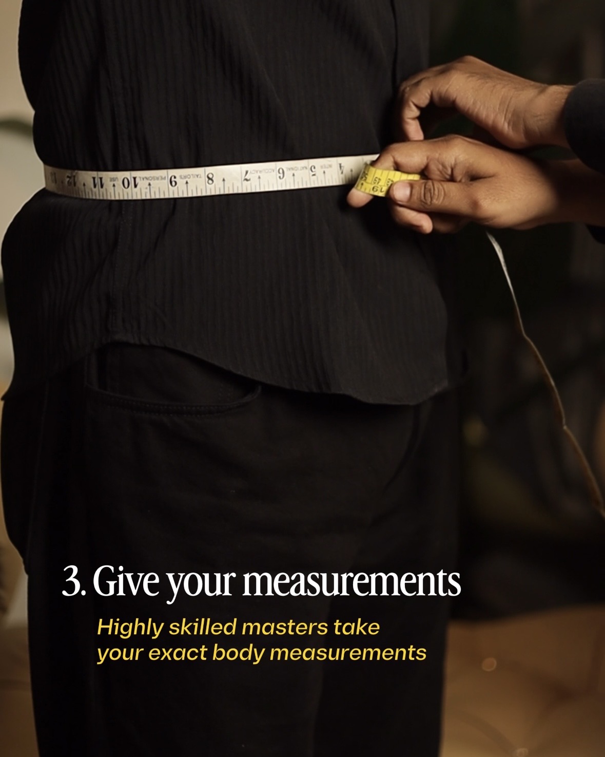Tailor taking precise body measurements
